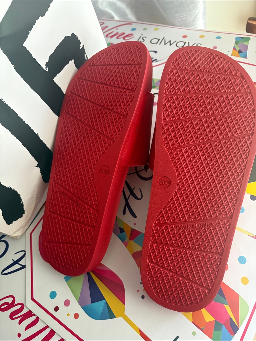 BTS Red Graphic Slide Sandals - Picture 8 of 10